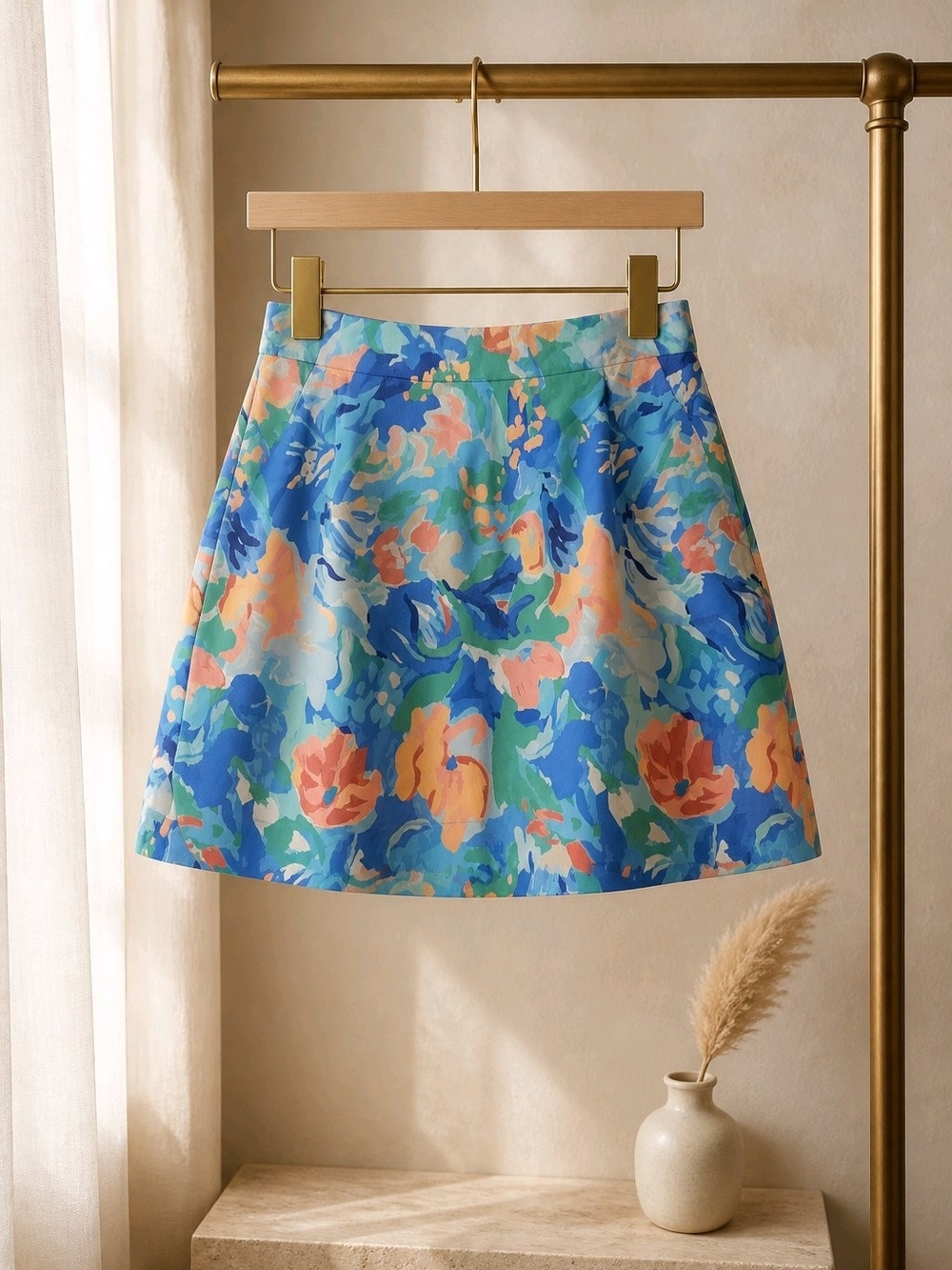 Floral A-Line Mini Skirt in Multicolor